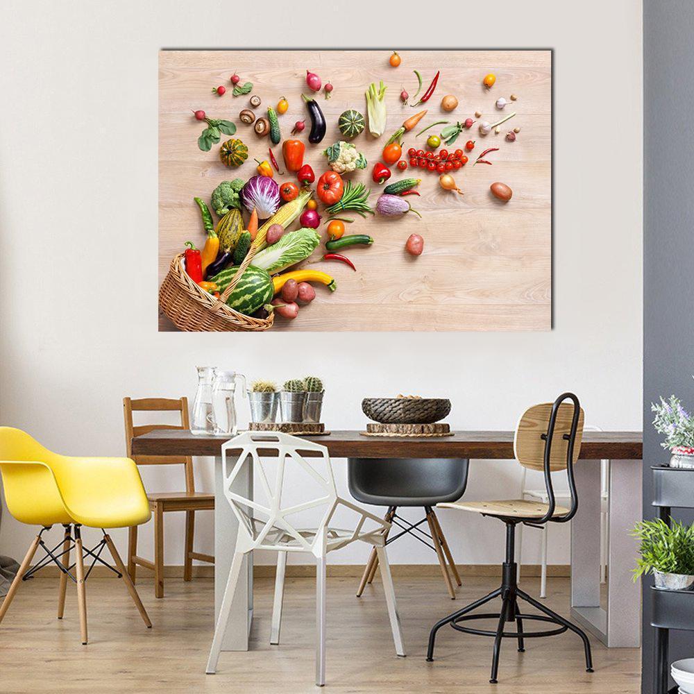 Different Fruits &amp; Vegetables Canvas Wall Art-1 Piece-Gallery Wrap-48" x 32"-Tiaracle