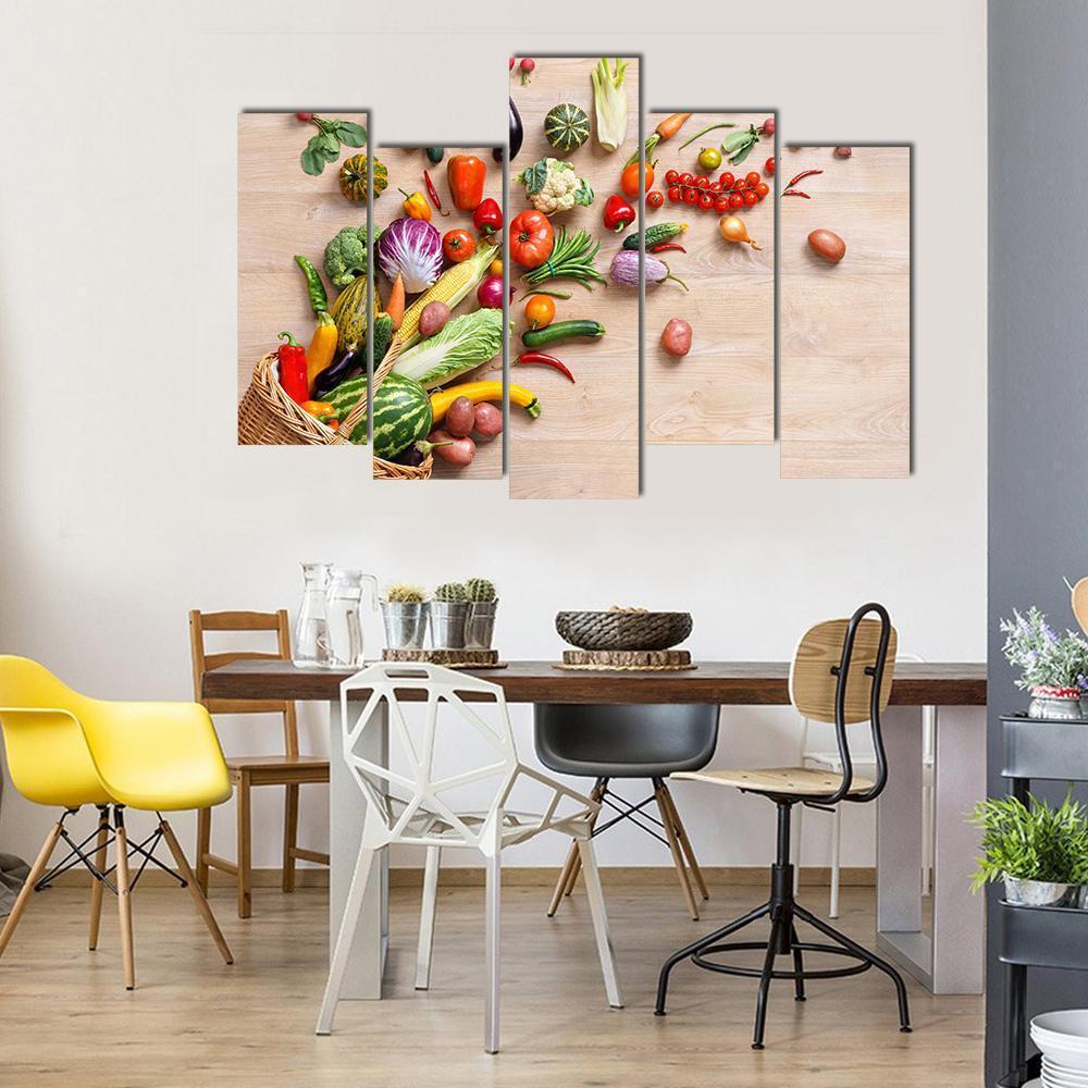 Different Fruits &amp; Vegetables Canvas Wall Art-5 Pop-Gallery Wrap-47" x 32"-Tiaracle