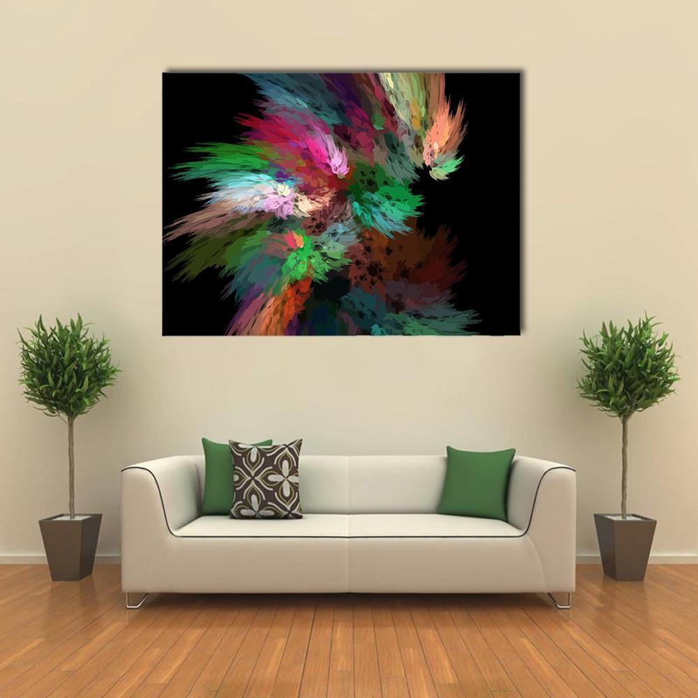 Fractal Swirl Abstract in Green and Pink Canvas Wall Art in black, green and pink, single panel hung on a wall