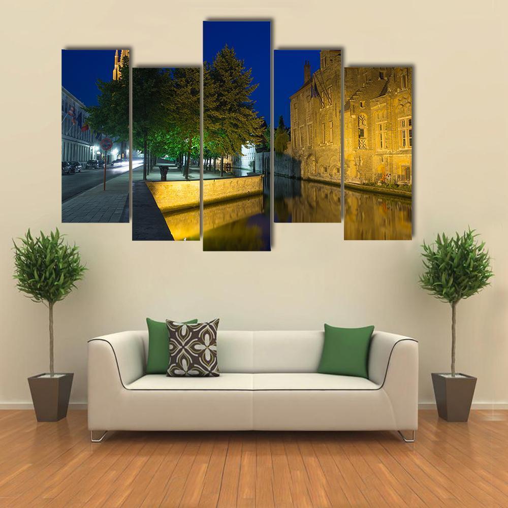 Dijver Canal &amp; Church Canvas Wall Art-5 Pop-Gallery Wrap-47" x 32"-Tiaracle