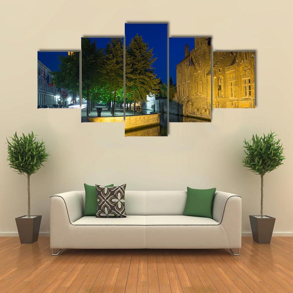 Dijver Canal & Church Canvas Wall Art-5 Pop-Gallery Wrap-47" x 32"-Tiaracle