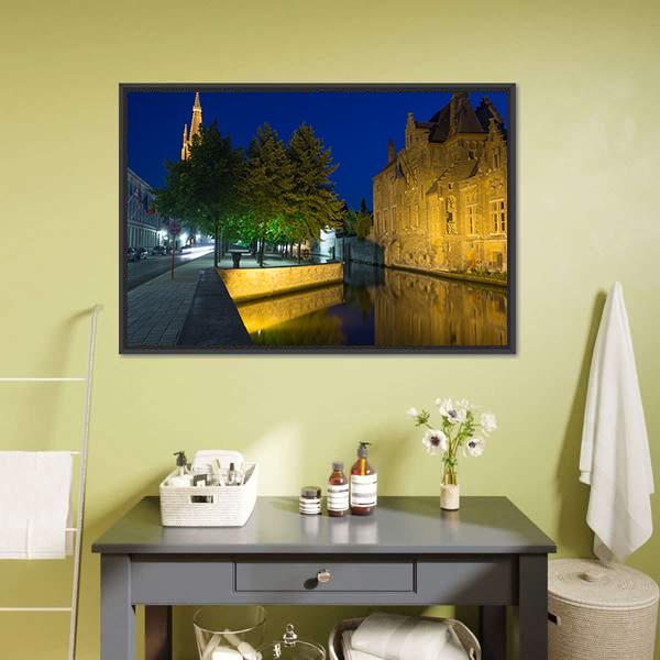 Dijver Canal &amp; Church Canvas Wall Art-3 Horizontal-Gallery Wrap-25" x 16"-Tiaracle