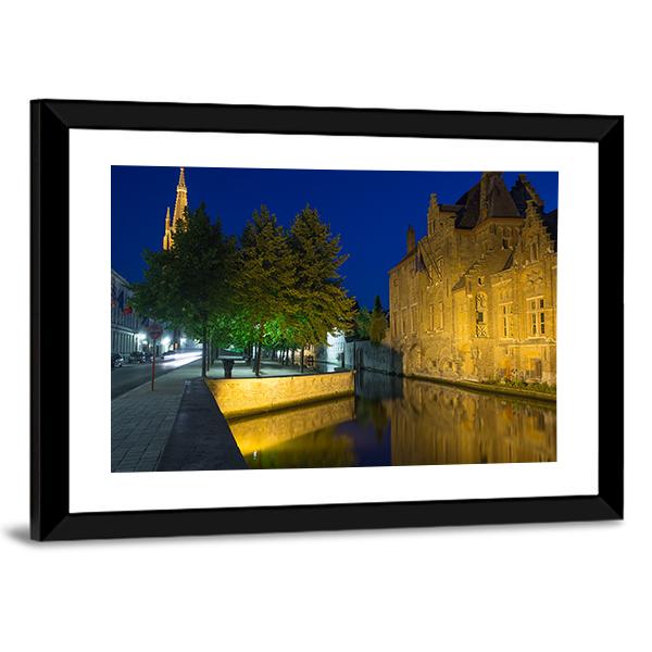 Dijver Canal &amp; Church Canvas Wall Art-3 Horizontal-Gallery Wrap-25" x 16"-Tiaracle