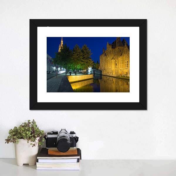 Dijver Canal & Church Canvas Wall Art-3 Horizontal-Gallery Wrap-25" x 16"-Tiaracle