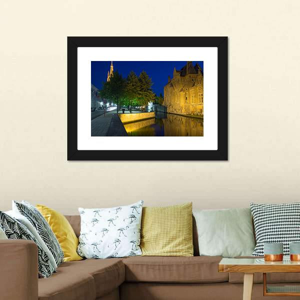 Dijver Canal &amp; Church Canvas Wall Art-1 Piece-Framed Print-20" x 16"-Tiaracle