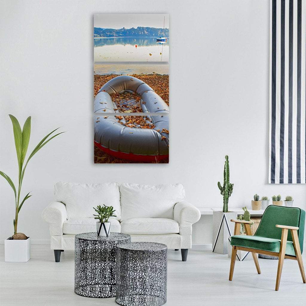 Rubber Boat Near Lake Vertical Canvas Wall Art-3 Vertical-Gallery Wrap-12" x 25"-Tiaracle