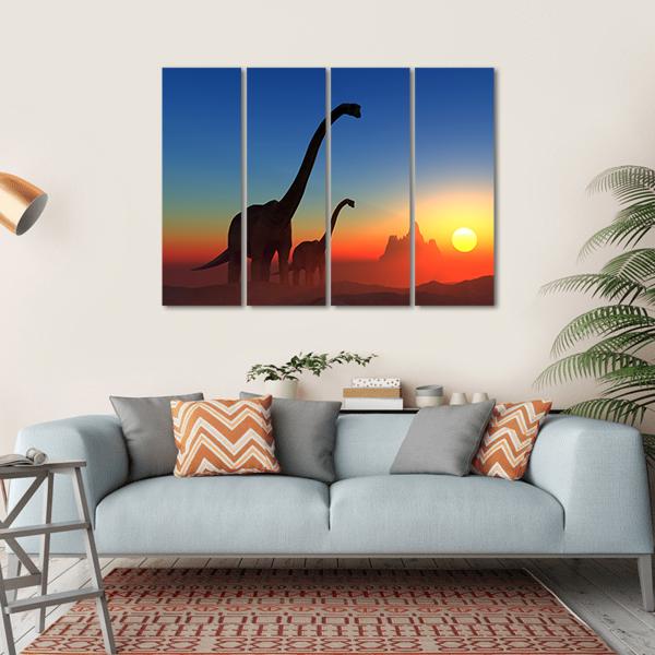 Dinosaurs With Colorful Sky Canvas Wall Art-4 Horizontal-Gallery Wrap-34" x 24"-Tiaracle