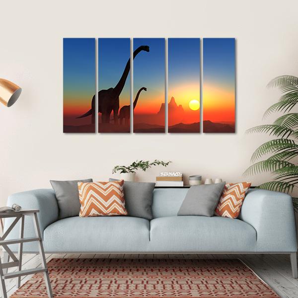 Dinosaurs With Colorful Sky Canvas Wall Art-5 Horizontal-Gallery Wrap-22" x 12"-Tiaracle