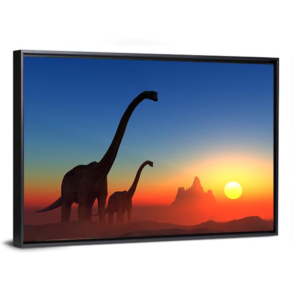 Dinosaurs With Colorful Sky Canvas Wall Art-3 Horizontal-Gallery Wrap-25" x 16"-Tiaracle