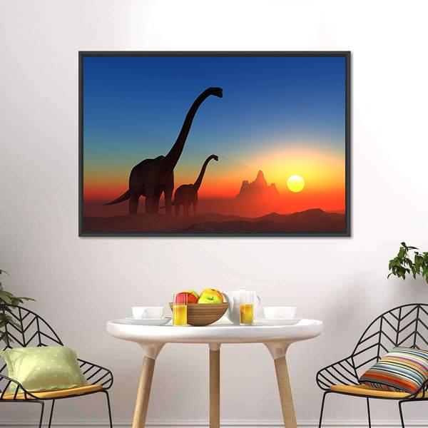 Dinosaurs With Colorful Sky Canvas Wall Art-3 Horizontal-Gallery Wrap-25" x 16"-Tiaracle