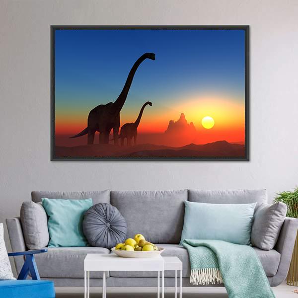 Dinosaurs With Colorful Sky Canvas Wall Art-3 Horizontal-Gallery Wrap-25" x 16"-Tiaracle