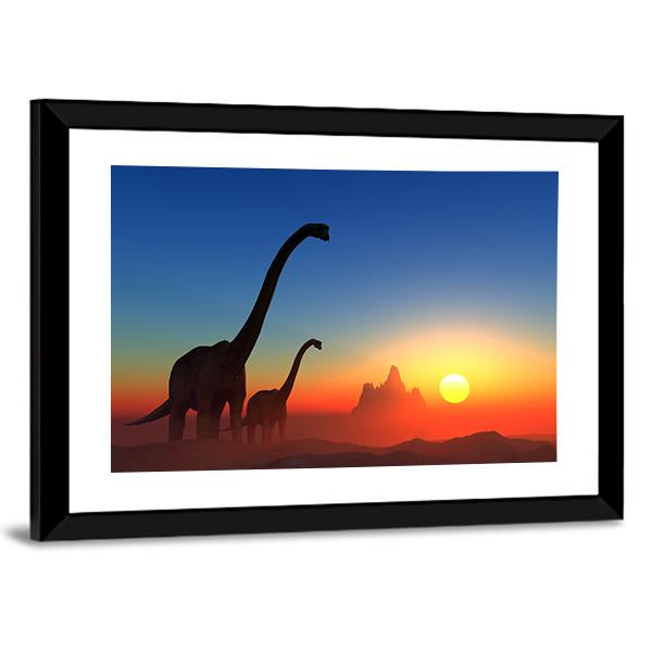 Dinosaurs With Colorful Sky Canvas Wall Art-3 Horizontal-Gallery Wrap-25" x 16"-Tiaracle