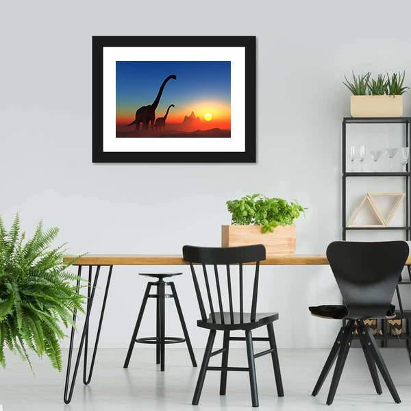 Dinosaurs With Colorful Sky Canvas Wall Art-5 Horizontal-Gallery Wrap-22" x 12"-Tiaracle