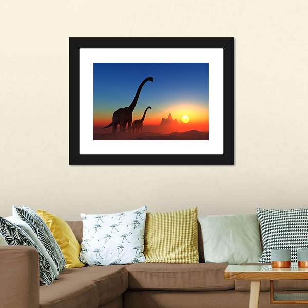 Dinosaurs With Colorful Sky Canvas Wall Art-5 Horizontal-Gallery Wrap-22" x 12"-Tiaracle