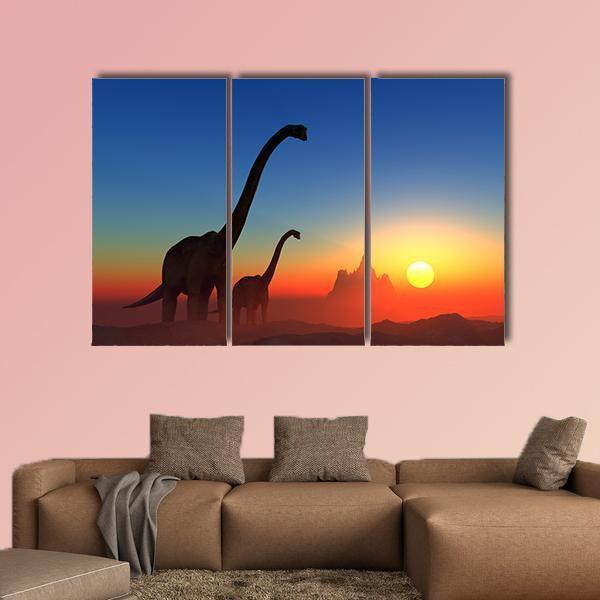 Dinosaurs With Colorful Sky Canvas Wall Art-3 Horizontal-Gallery Wrap-37" x 24"-Tiaracle