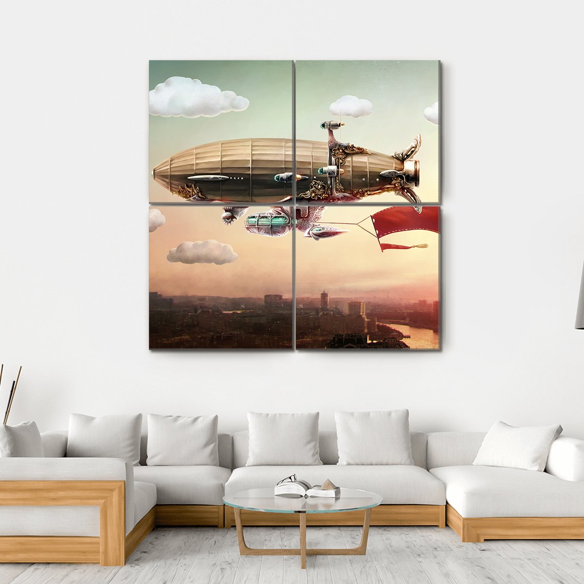 Dirigible With Banner Canvas Wall Art-4 Square-Gallery Wrap-17" x 17"-Tiaracle