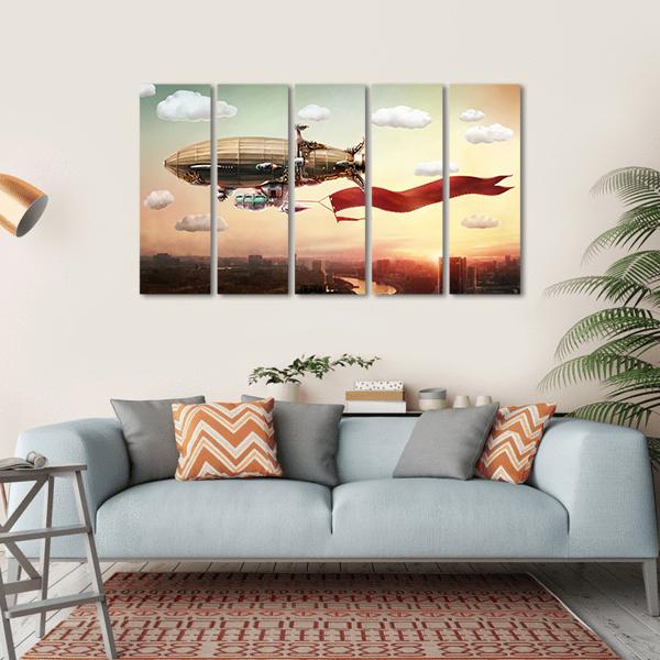 Dirigible With Banner Canvas Wall Art-5 Horizontal-Gallery Wrap-22" x 12"-Tiaracle