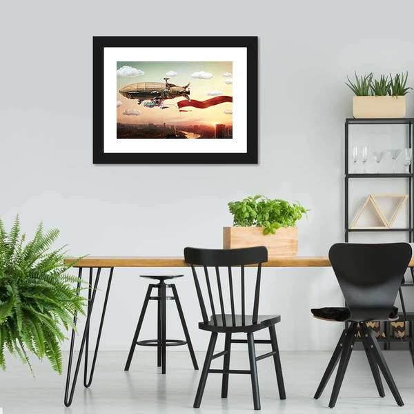 Dirigible With Banner Canvas Wall Art-5 Horizontal-Gallery Wrap-22" x 12"-Tiaracle