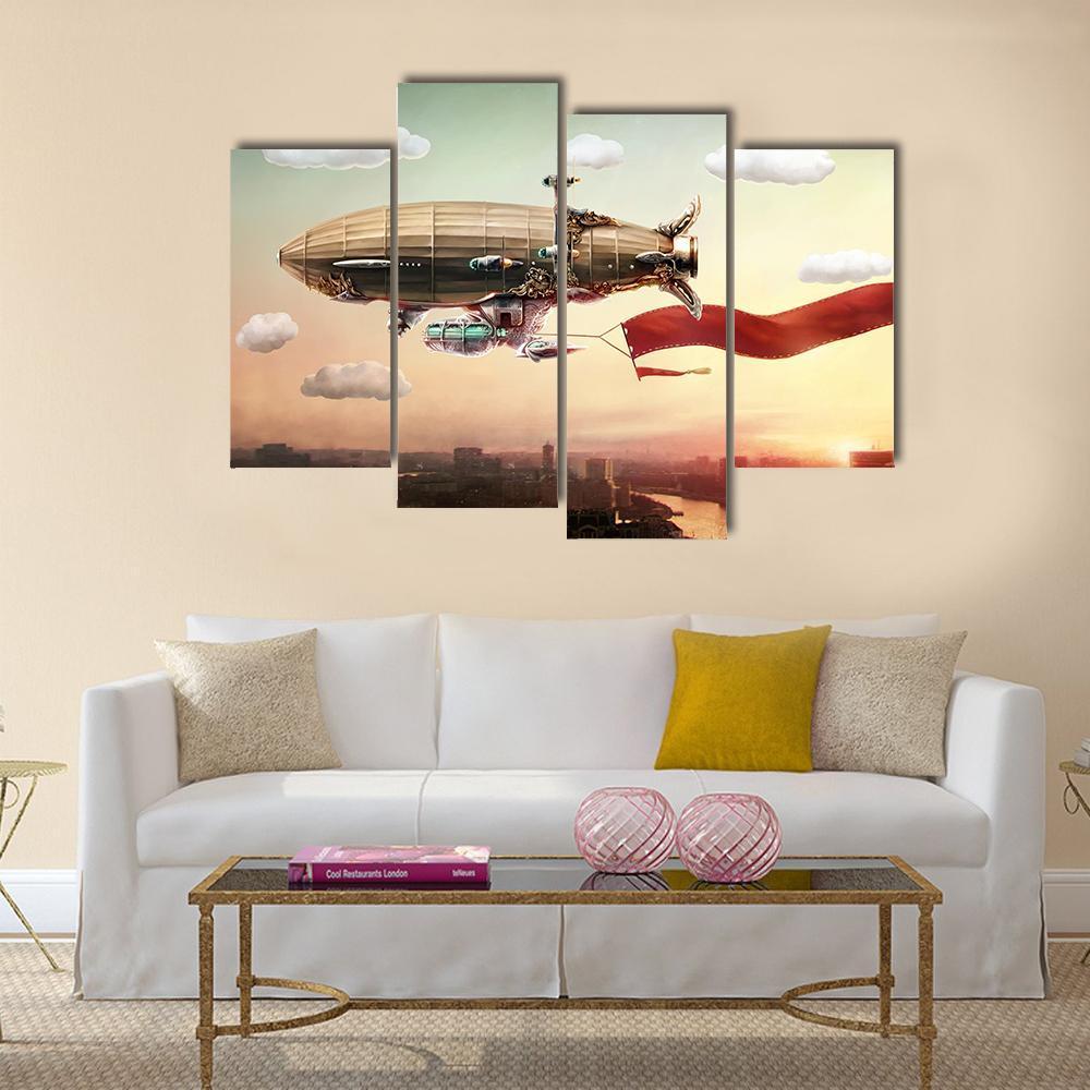 Dirigible With Banner Canvas Wall Art-4 Pop-Gallery Wrap-50" x 32"-Tiaracle