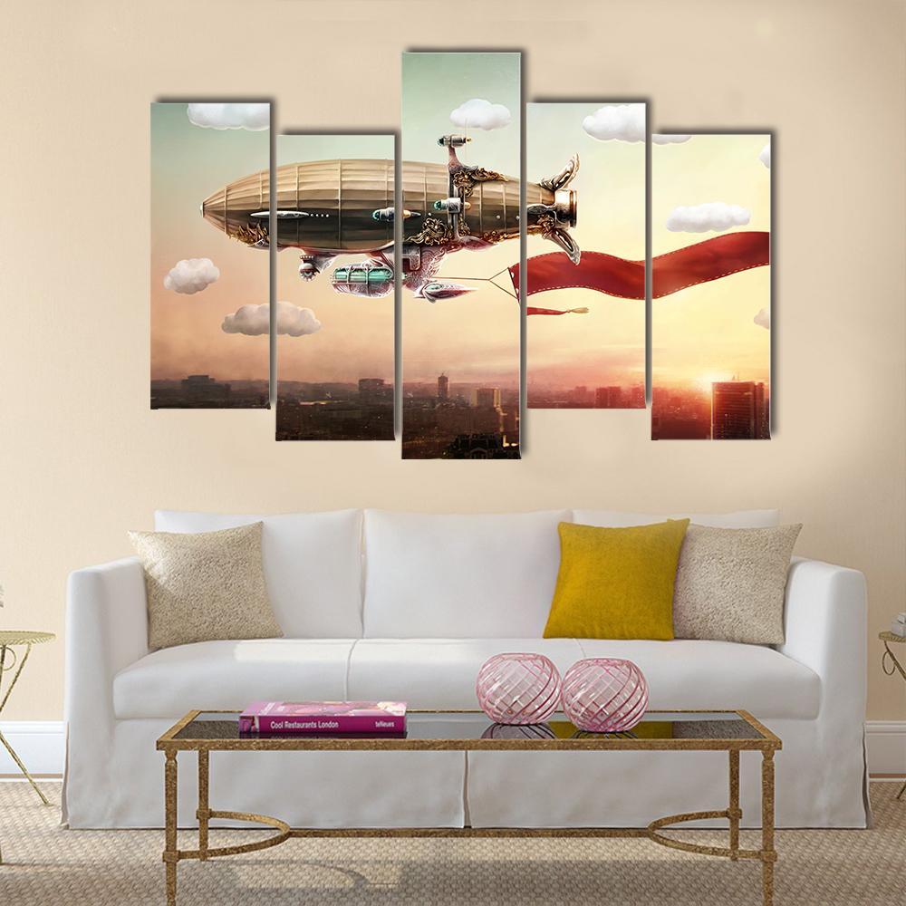 Dirigible With Banner Canvas Wall Art-5 Pop-Gallery Wrap-47" x 32"-Tiaracle