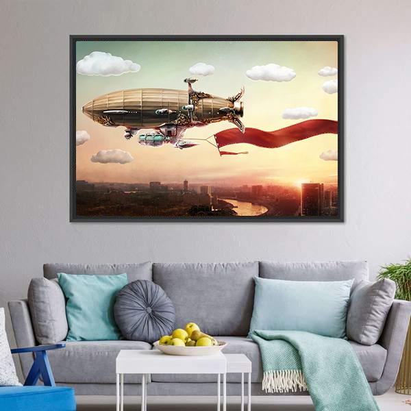 Dirigible With Banner Panoramic Canvas Wall Art-1 Piece-36" x 12"-Tiaracle
