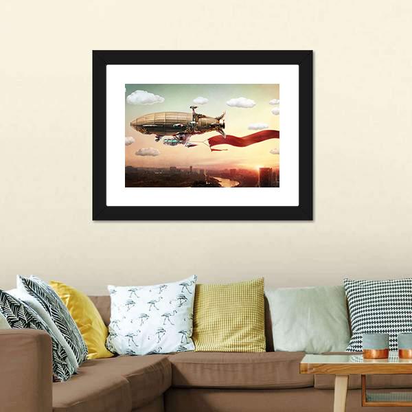 Dirigible With Banner Panoramic Canvas Wall Art-1 Piece-36" x 12"-Tiaracle