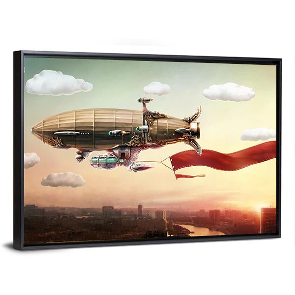 Dirigible With Banner Panoramic Canvas Wall Art-1 Piece-36" x 12"-Tiaracle