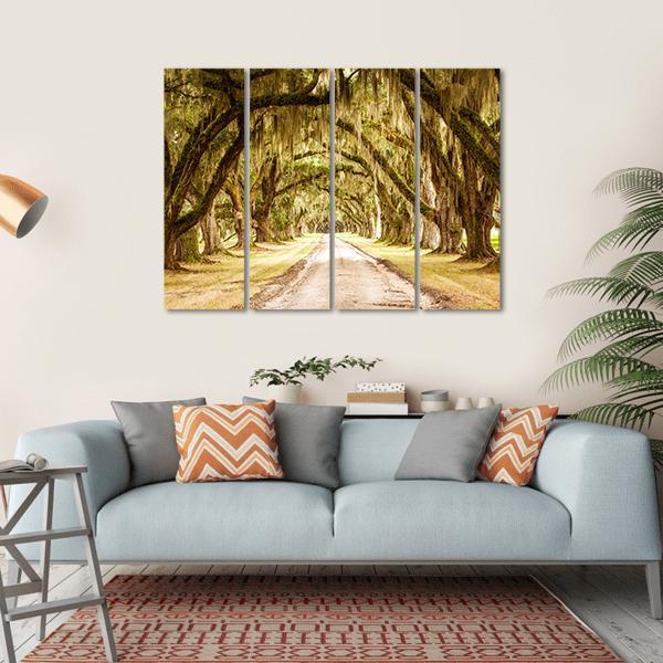 Dirt Road Forest Canvas Wall Art-4 Horizontal-Gallery Wrap-34&quot; x 24&quot;-Tiaracle