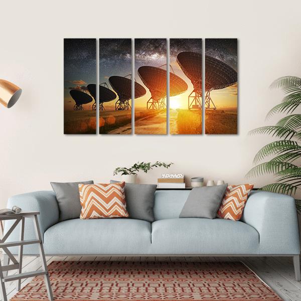 Dish Satellites On A Milky Way Canvas Wall Art-5 Horizontal-Gallery Wrap-22" x 12"-Tiaracle