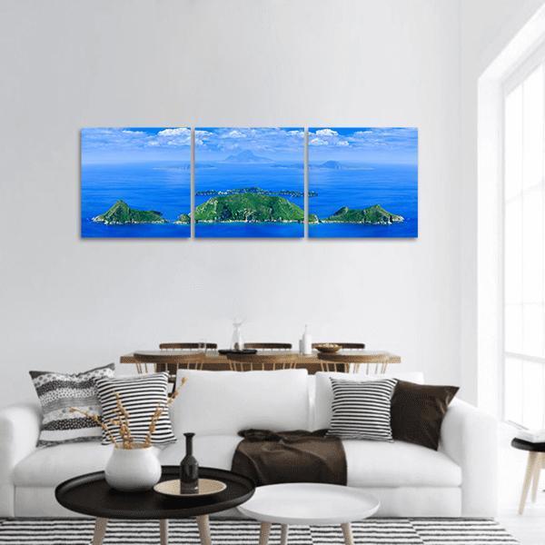 Cliff In Azure Sea Bay Panoramic Canvas Wall Art-3 Piece-25" x 08"-Tiaracle