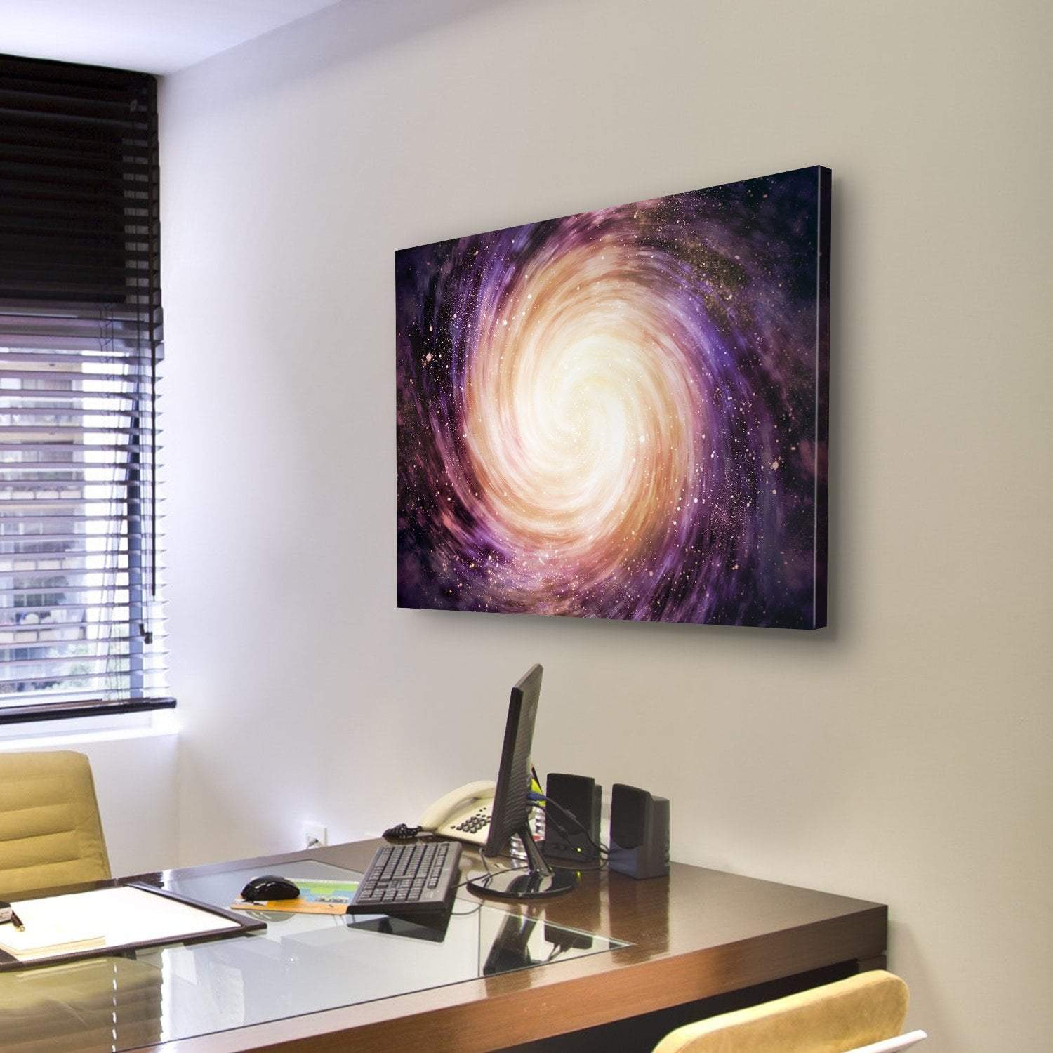 Distant Spiral Galaxy Canvas Wall Art-1 Piece-Gallery Wrap-48" x 32"-Tiaracle