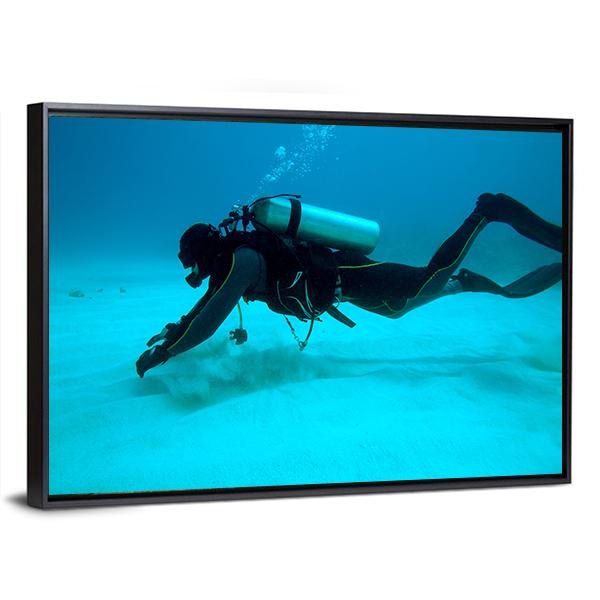 Diver Near Sand Bottom Canvas Wall Art-3 Horizontal-Gallery Wrap-25" x 16"-Tiaracle