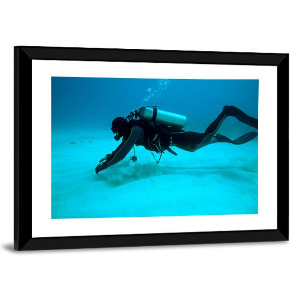 Diver Near Sand Bottom Canvas Wall Art-3 Horizontal-Gallery Wrap-25" x 16"-Tiaracle