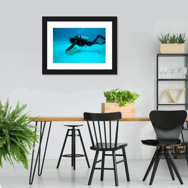 Diver Near Sand Bottom Canvas Wall Art-3 Horizontal-Gallery Wrap-25" x 16"-Tiaracle