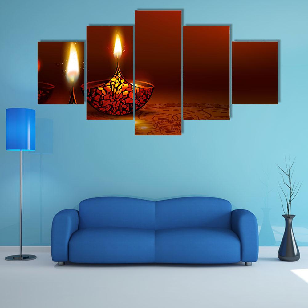 Diwali Festival Canvas Wall Art-5 Star-Gallery Wrap-42" x 21"-Tiaracle