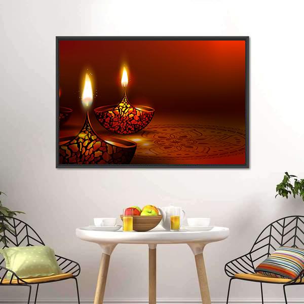 Diwali Festival Canvas Wall Art-1 Piece-Floating Frame-24" x 16"-Tiaracle