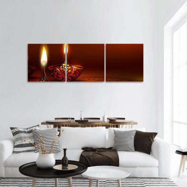 Diwali Festival Panoramic Canvas Wall Art-3 Piece-25" x 08"-Tiaracle