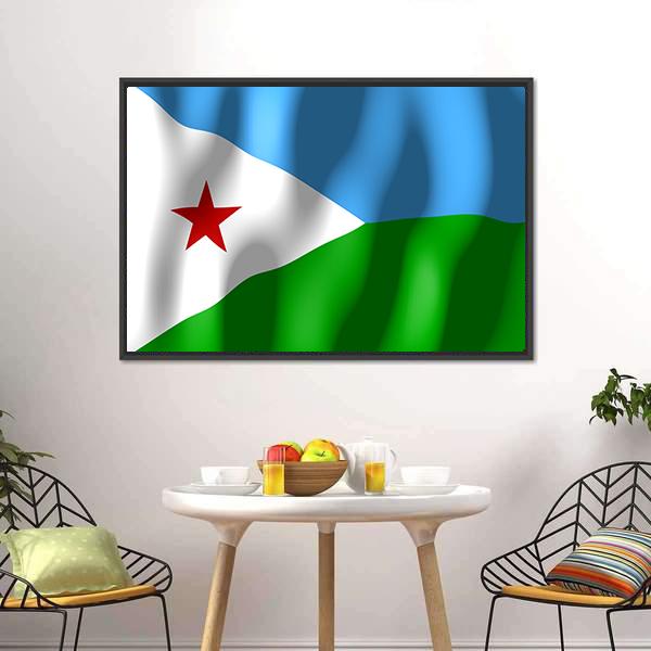 Djibouti Flag Canvas Wall Art-1 Piece-Floating Frame-24" x 16"-Tiaracle