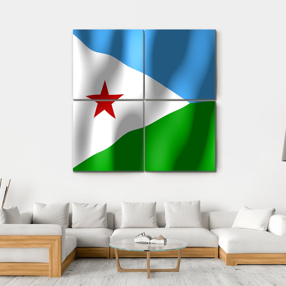 Djibouti Flag Canvas Wall Art-4 Square-Gallery Wrap-17" x 17"-Tiaracle
