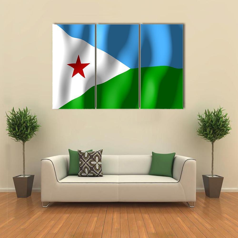 Djibouti Flag Canvas Wall Art-3 Horizontal-Gallery Wrap-37" x 24"-Tiaracle