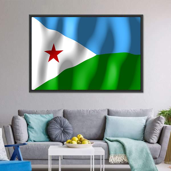 Djibouti Flag Canvas Wall Art-3 Horizontal-Gallery Wrap-25" x 16"-Tiaracle