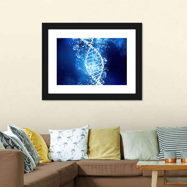 DNA Molecule In Water Canvas Wall Art-1 Piece-Framed Print-20" x 16"-Tiaracle