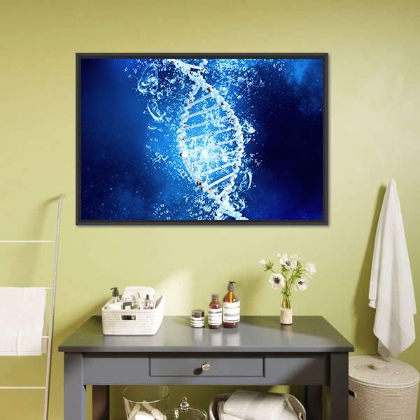 DNA Molecule In Water Canvas Wall Art-3 Horizontal-Gallery Wrap-25" x 16"-Tiaracle