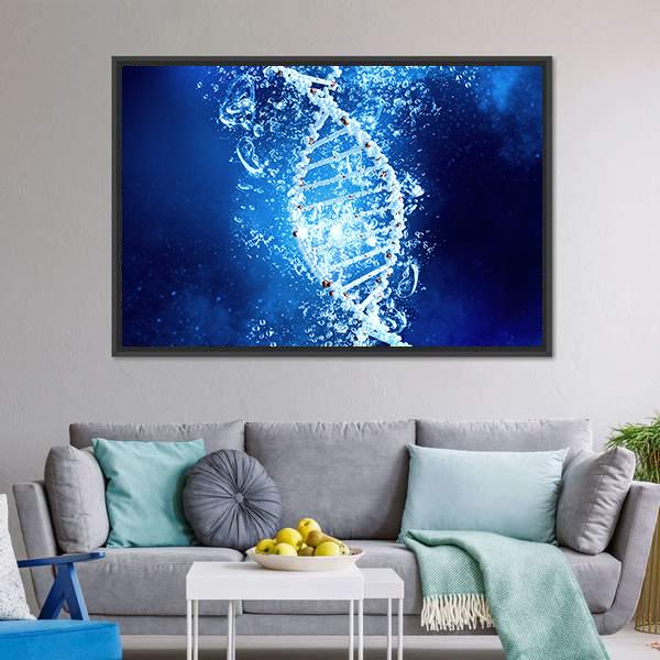 DNA Molecule In Water Canvas Wall Art-3 Horizontal-Gallery Wrap-25" x 16"-Tiaracle