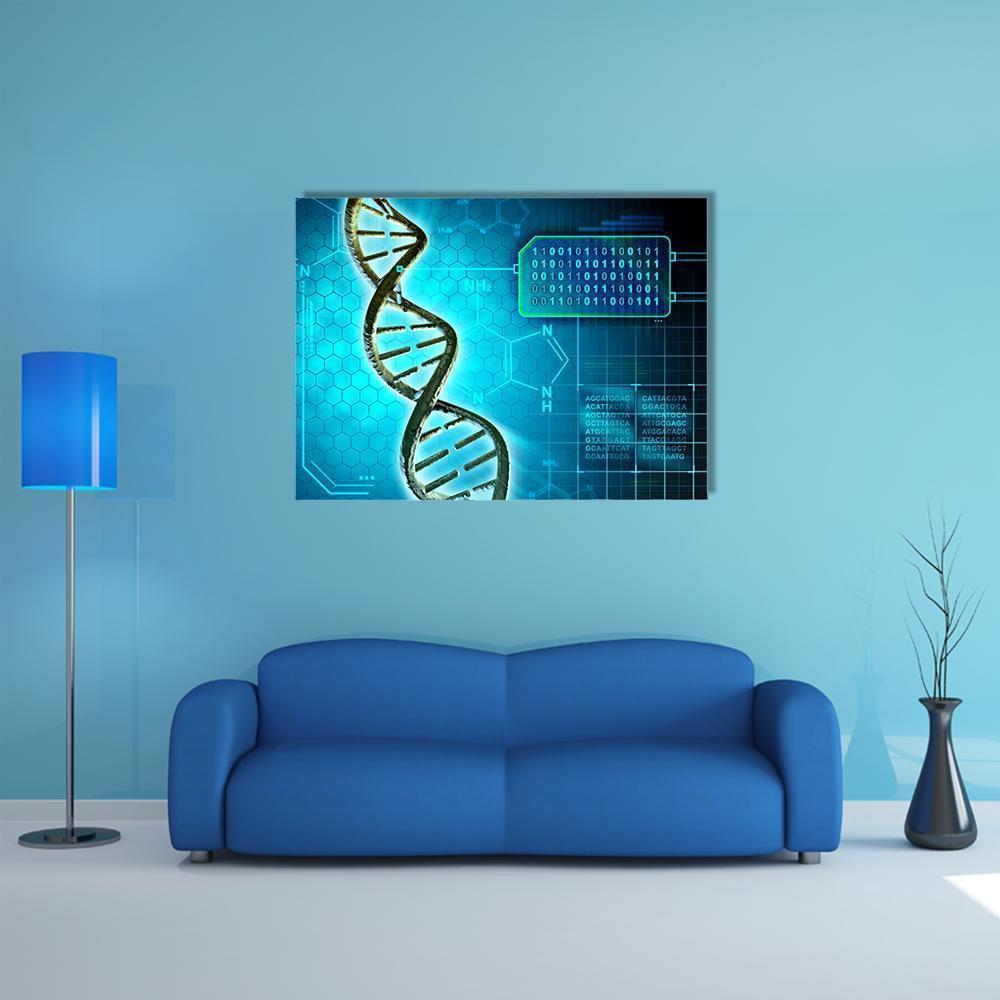 DNA Structure & Binary Code Canvas Wall Art-4 Horizontal-Gallery Wrap-34" x 24"-Tiaracle