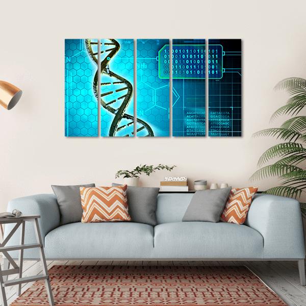 DNA Structure & Binary Code Canvas Wall Art-5 Horizontal-Gallery Wrap-22" x 12"-Tiaracle