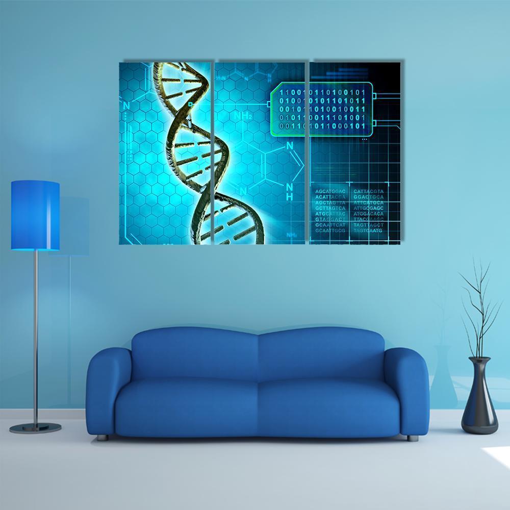 DNA Structure &amp; Binary Code Canvas Wall Art-3 Horizontal-Gallery Wrap-37&quot; x 24&quot;-Tiaracle