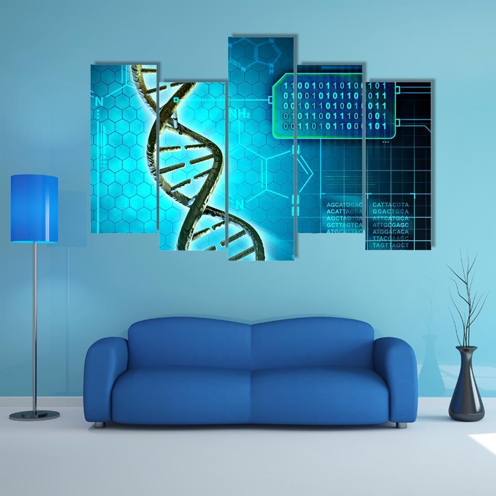 DNA Structure & Binary Code Canvas Wall Art-5 Pop-Gallery Wrap-47" x 32"-Tiaracle