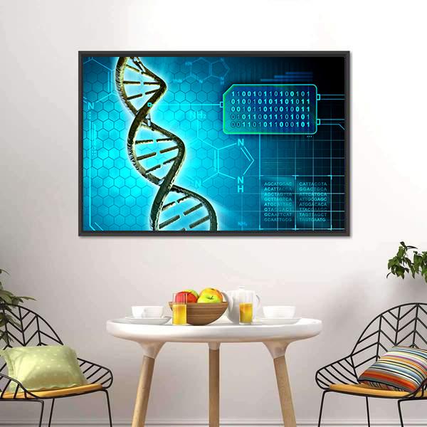 DNA Structure &amp; Binary Code Canvas Wall Art-1 Piece-Floating Frame-24&quot; x 16&quot;-Tiaracle