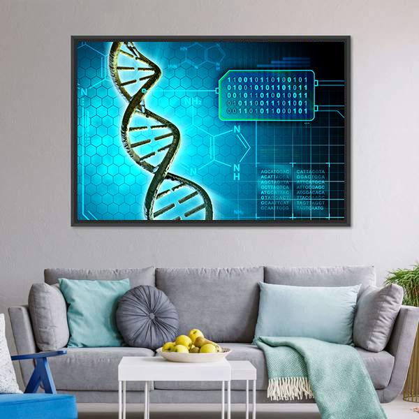 DNA Structure & Binary Code Canvas Wall Art-3 Horizontal-Gallery Wrap-25" x 16"-Tiaracle